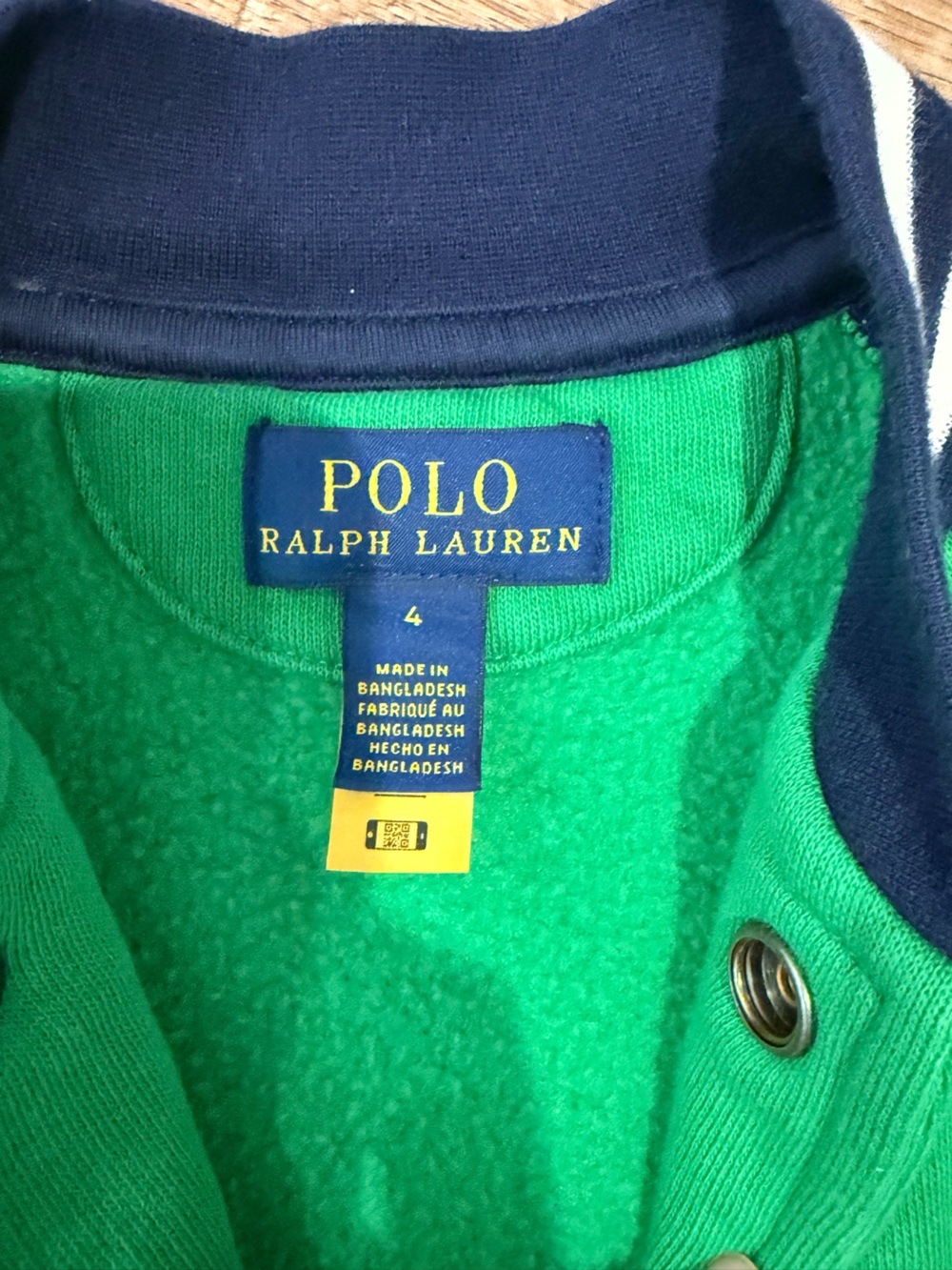 Polo by Ralph Lauren Green Varsity Jacket with Navy Trim - 4Y - Picture 3 of 3